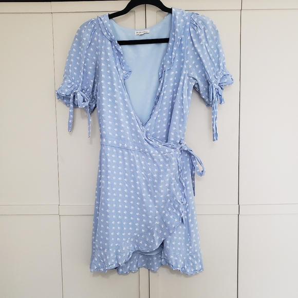 For Love and Lemons Baby Blue Sweetheart Wrap Mini Dress Small - Picture 2 of 13